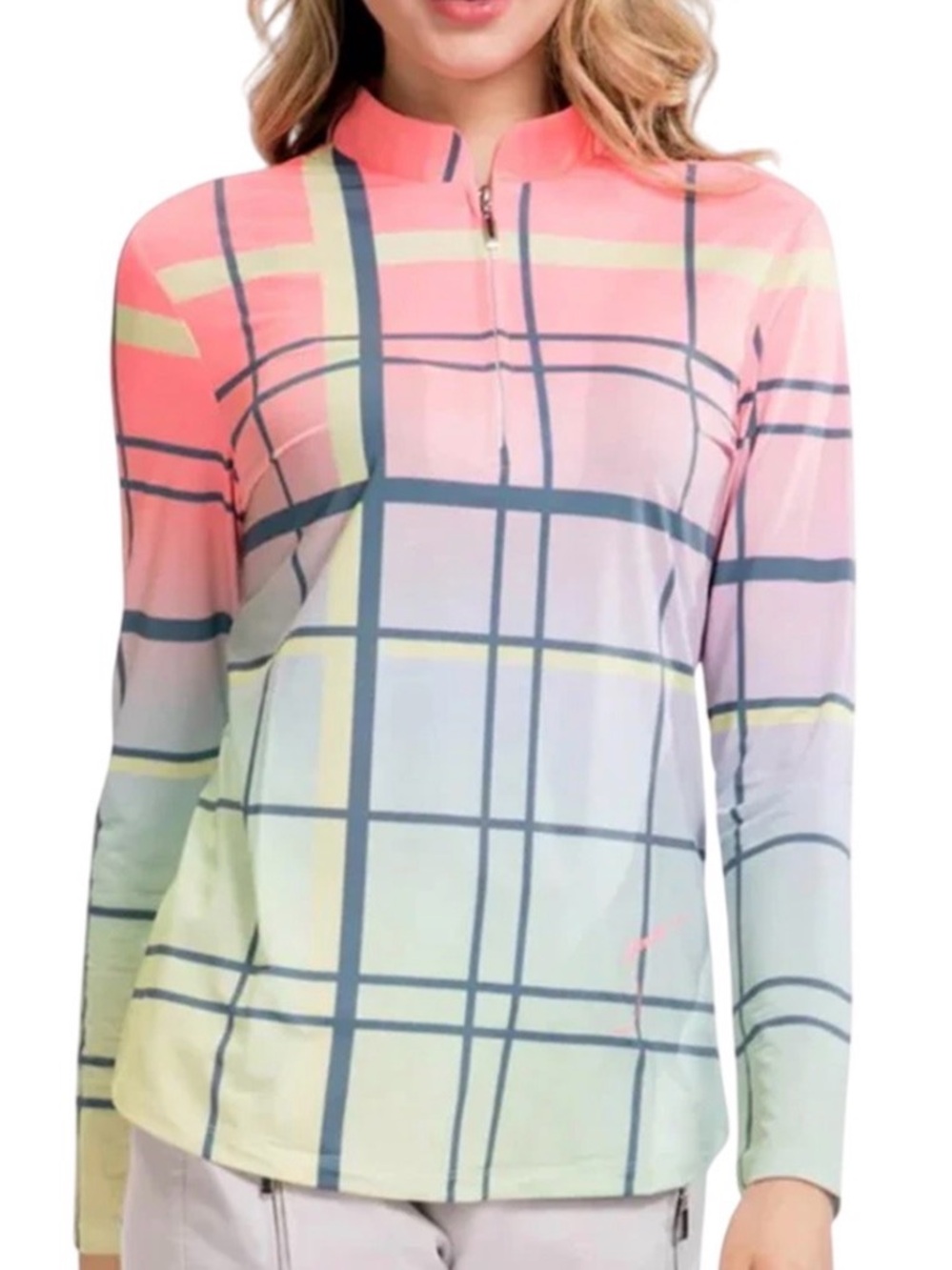 jamie sadock Gradient Coral to Mint Plaid Long Sleeve Jacket M